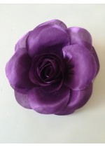 Цвете за коса или брошка - сатенена роза в цвят тъмно виолетово